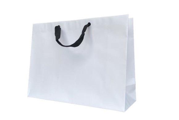 Sac Papier Blanc Poignée Ruban Noir