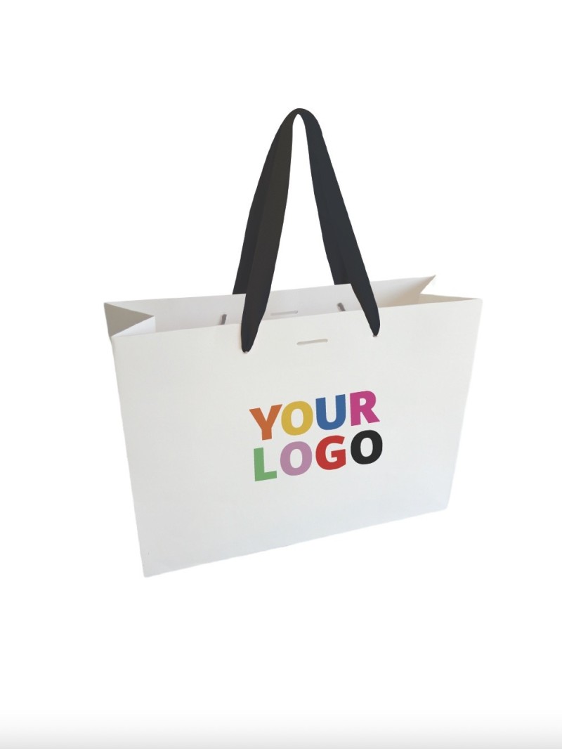 Luxury paper bags - White L - Ribbon handles