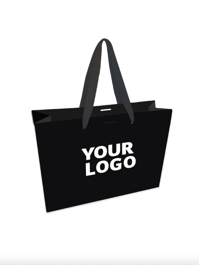 Luxury paper bags - Black L - Ribbon handles