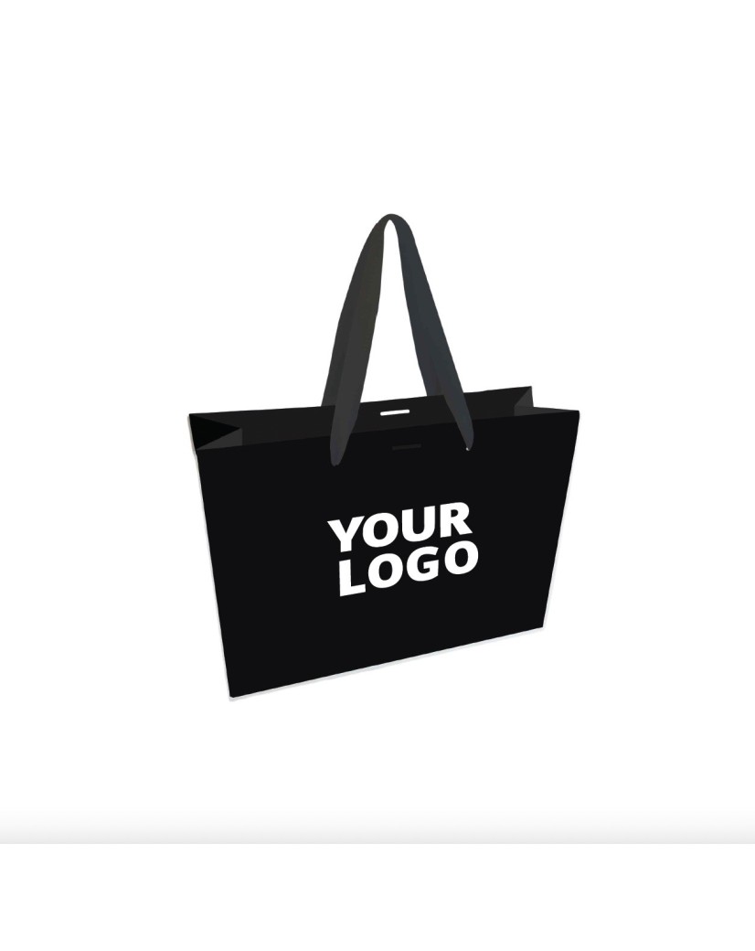 Luxury paper bags - Black L - Ribbon handles