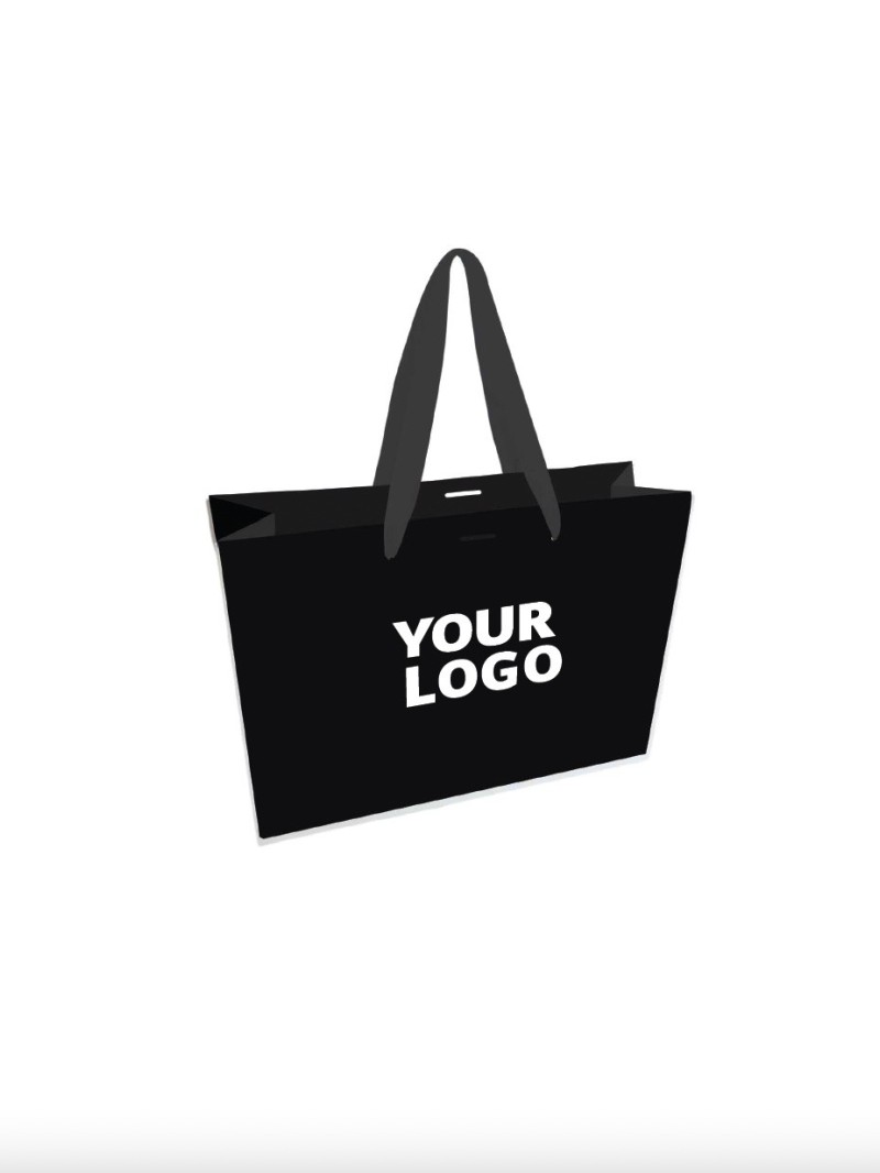 Luxury paper bags - Black M - Ribbon handles