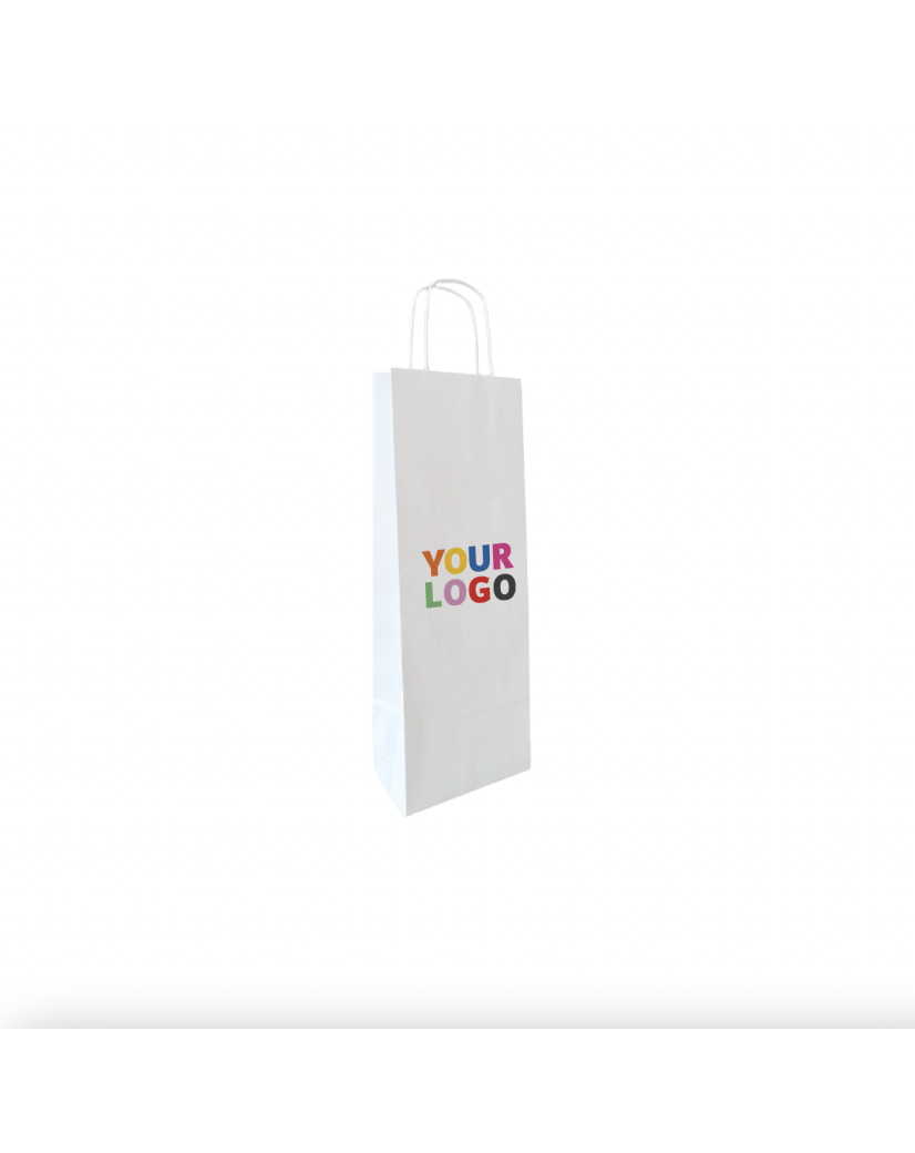 Bolsa blanca personalizable para 1 botella, entrega urgente y precio económico.