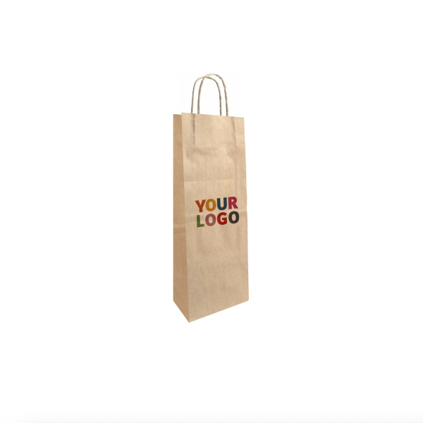 Bolsa kraft marrón personalizable de 1 botella, entrega urgente y precio económico.