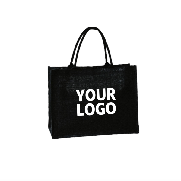 Black burlap bags customized with your logo - Order now