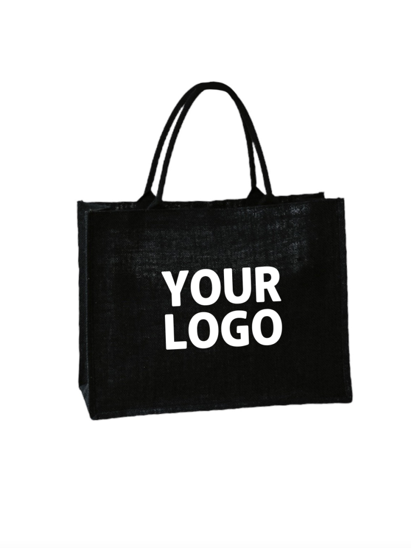 Black burlap bags customized with your logo - Order now