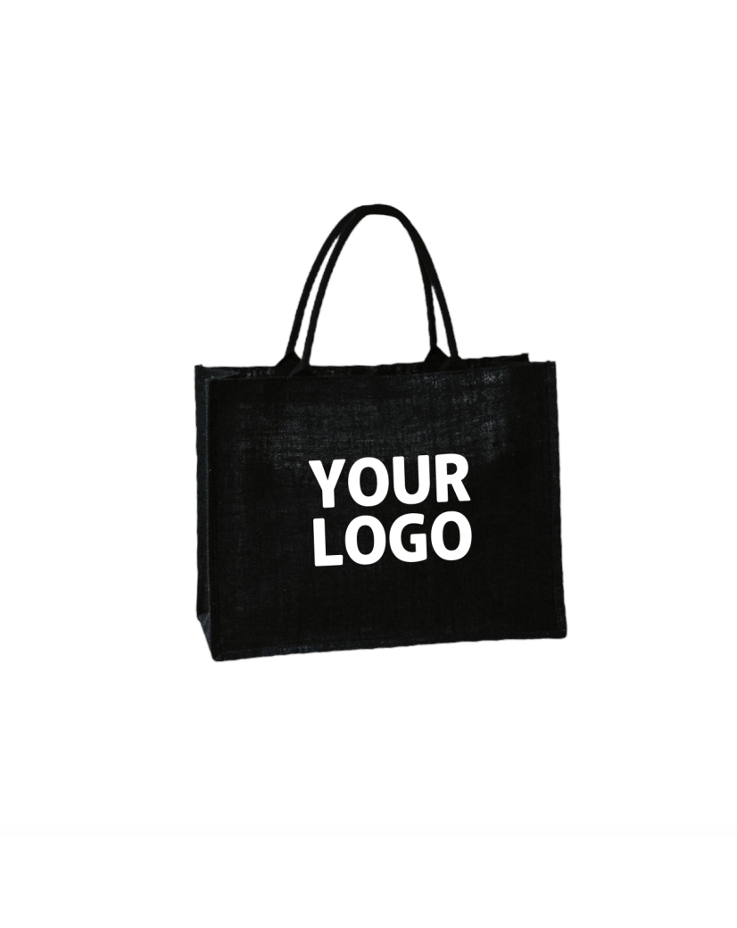 Black burlap bags customized with your logo - Order now