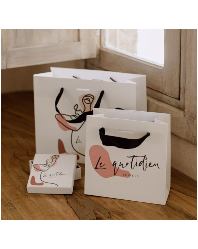 Luxury paper bags - White M - Ribbon handles