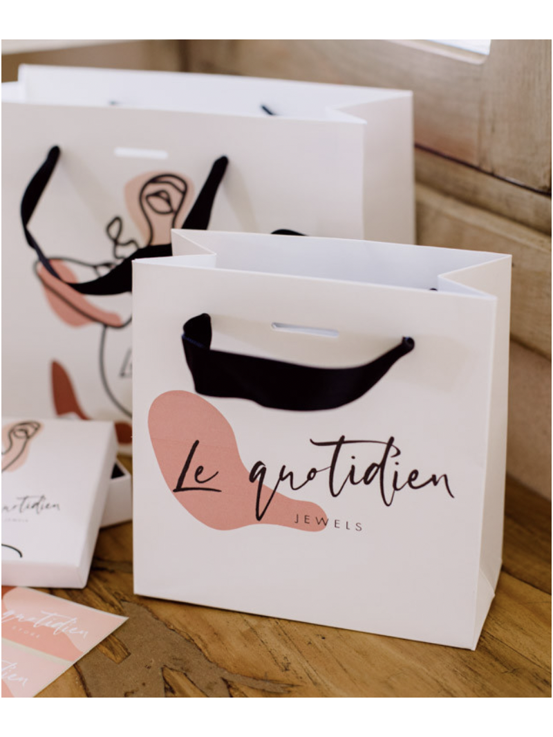 Luxury paper bags - White S - Ribbon handles