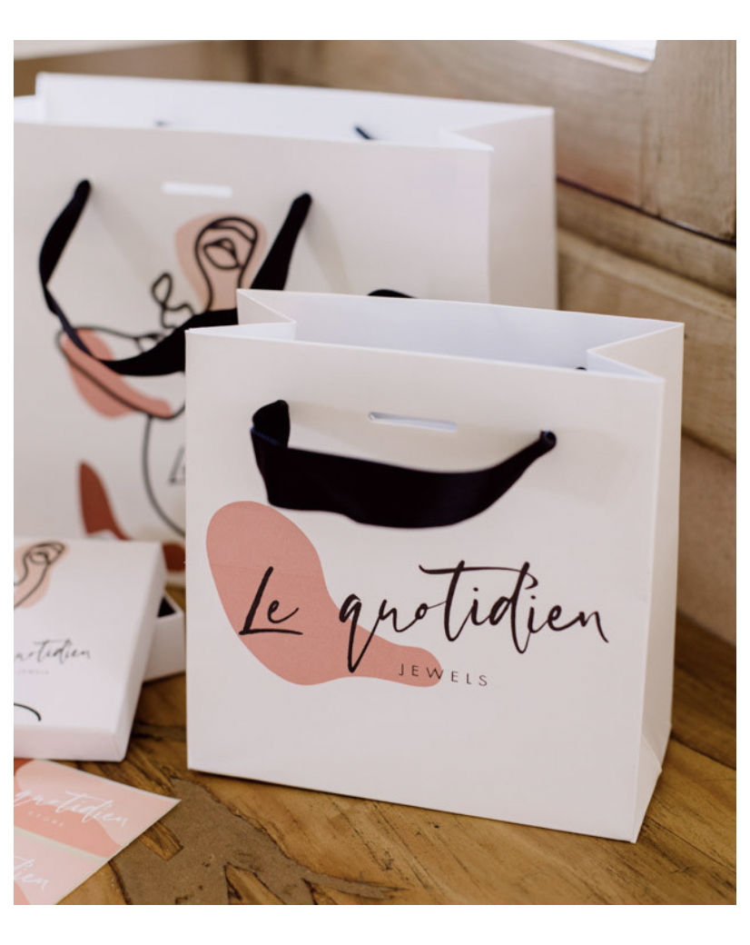 Luxury paper bags - White S - Ribbon handles