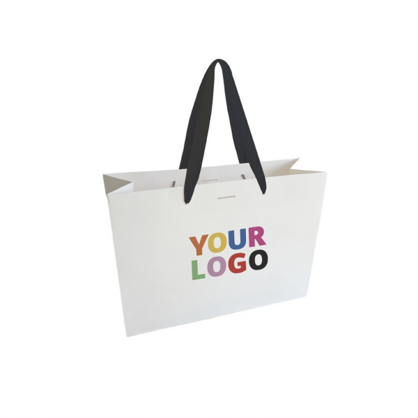 Luxury paper bags - White L - Ribbon handles