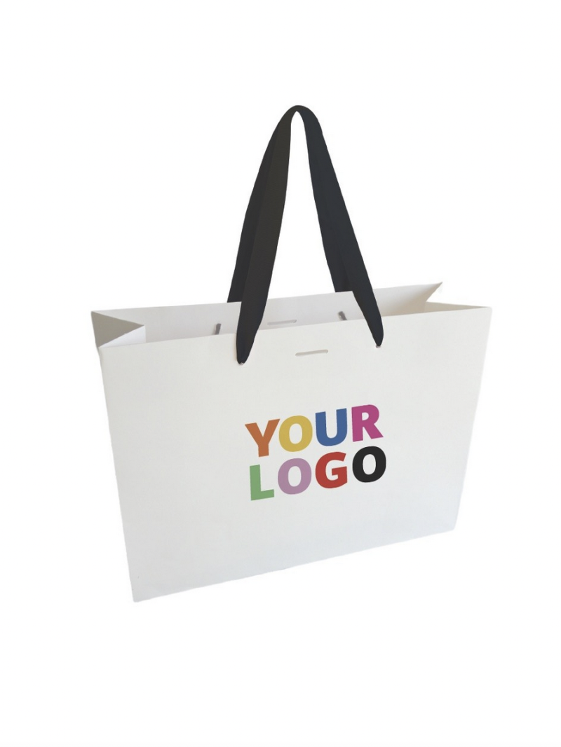 Luxury paper bags - White L - Ribbon handles