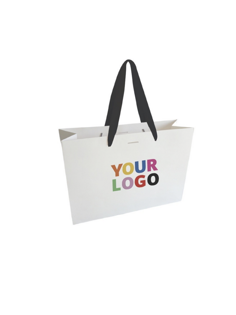 Luxury paper bags - White M - Ribbon handles