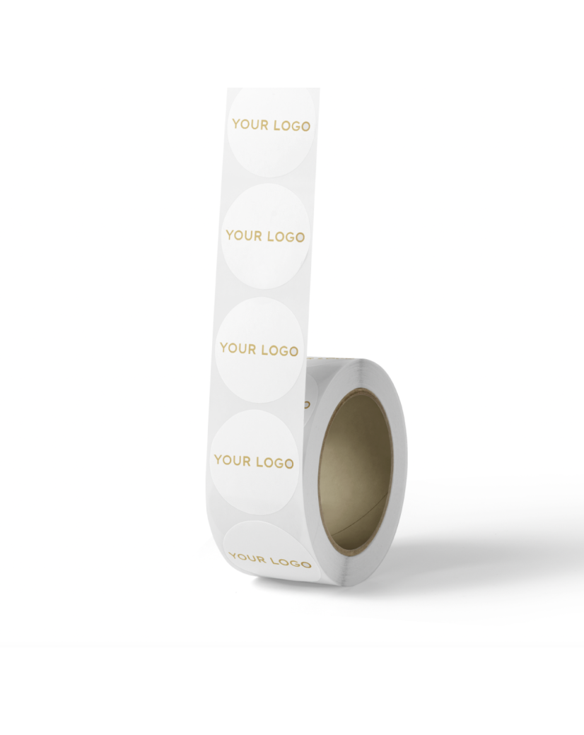 Round label - White (gold/silver logo)