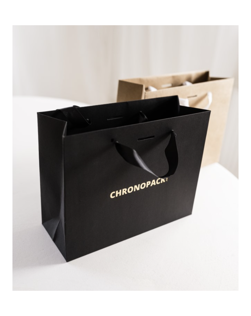 Chronopack Sac papier luxe poignées rubans - Noir XS