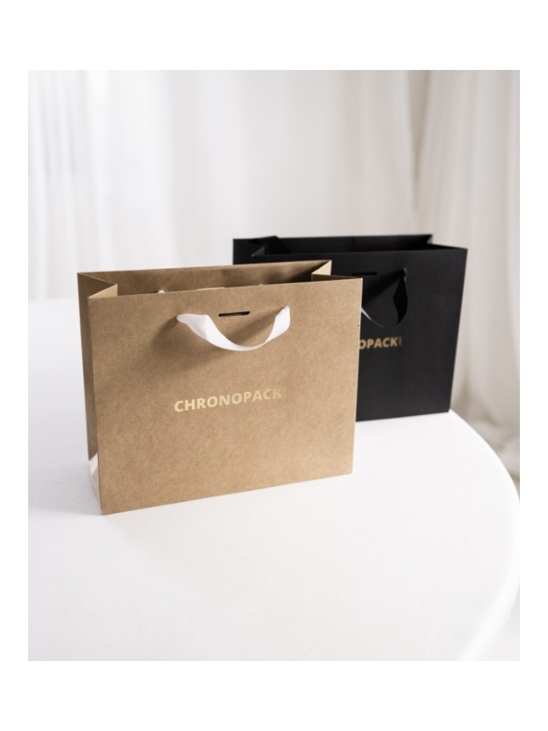 Chronopack Sac papier luxe poignées rubans - Kraft S